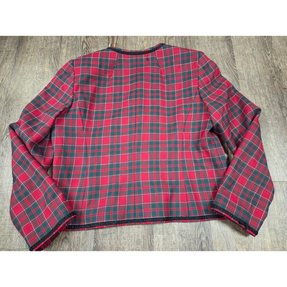 Pendleton Vintage Red Green Black Plaid 100% Virgin Wool Jacket 14 Blazer - Picture 5 of 6